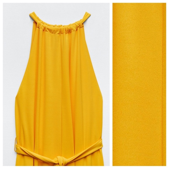 NWT. Zara Mustard/Golden Yellow Wide Leg Flowy Jumpsuit with Belt. Size S. - Picture 6 of 10